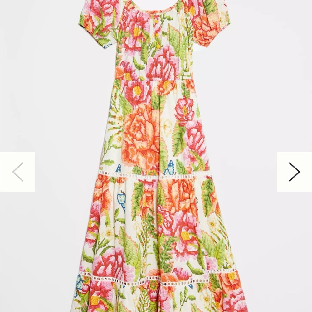 FARM Rio Pink and Green Puff Sleeve Sundress